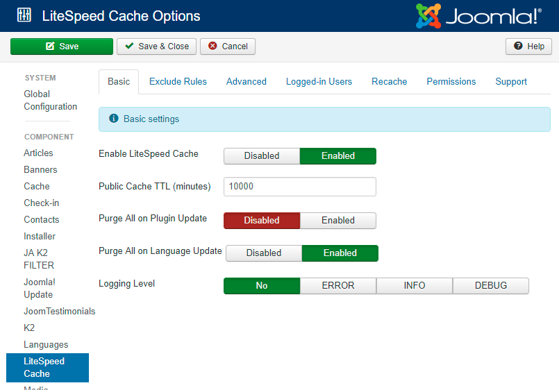 litespeed cache prestashop config