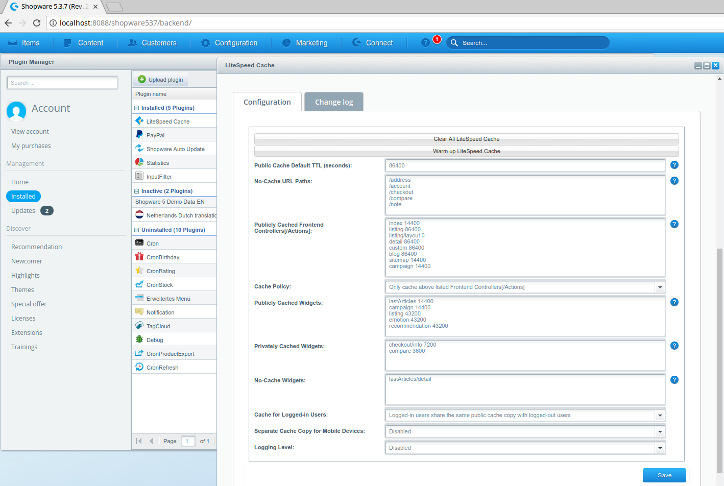 litespeed cache for shopware