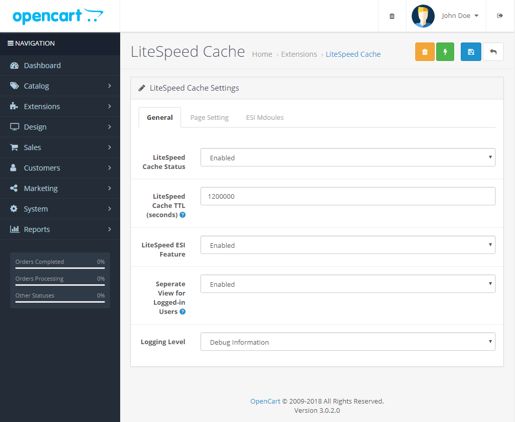 litespeed cache prestashop config