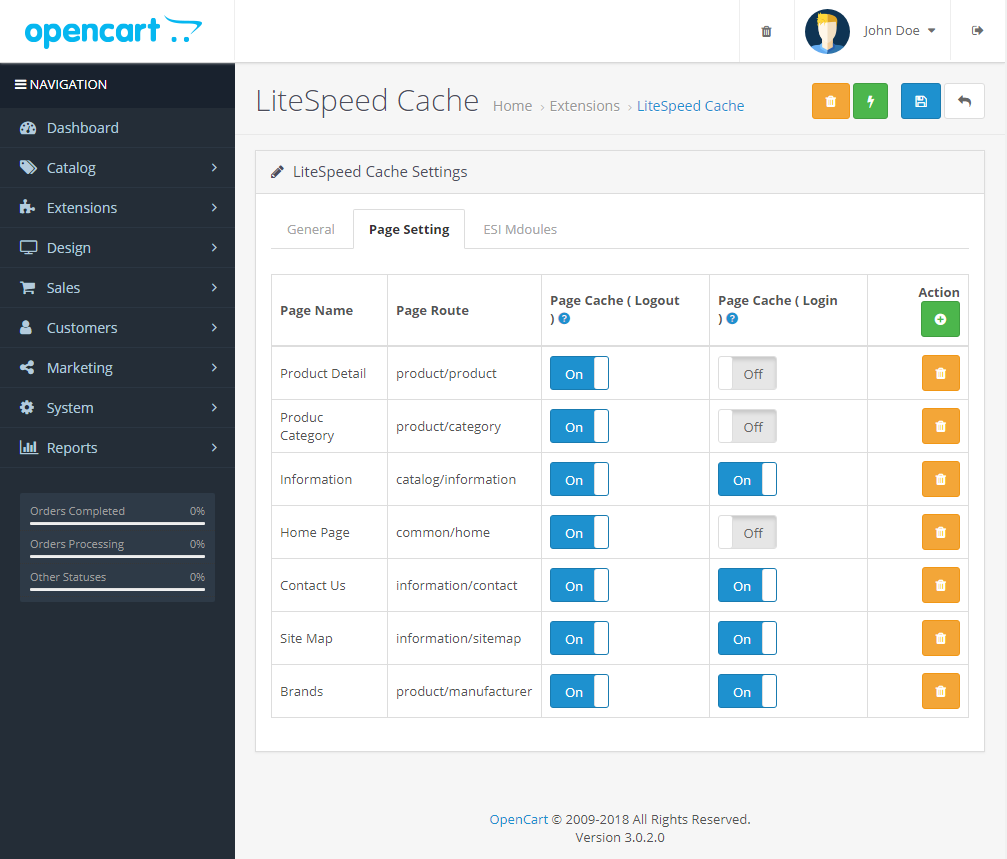 litespeed cache prestashop config