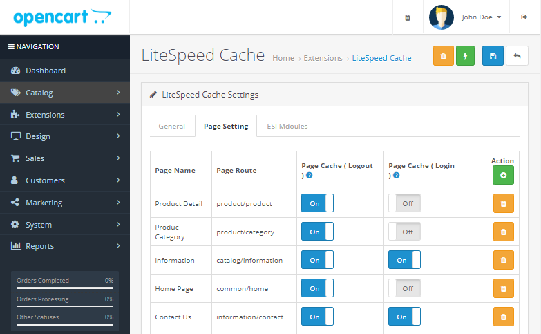 litespeed cache prestashop config