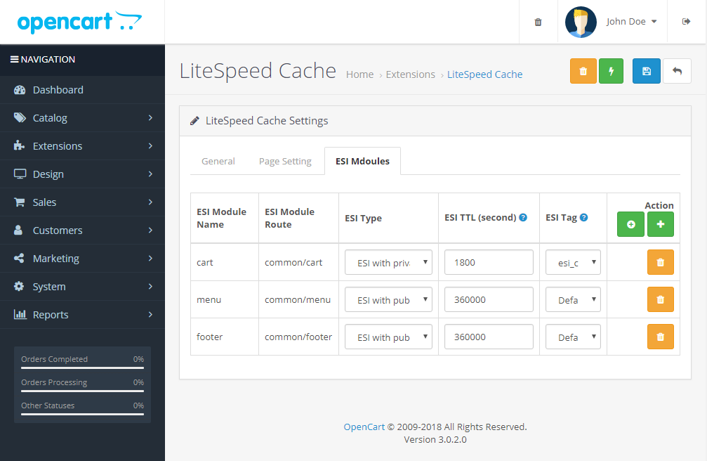 litespeed cache prestashop config