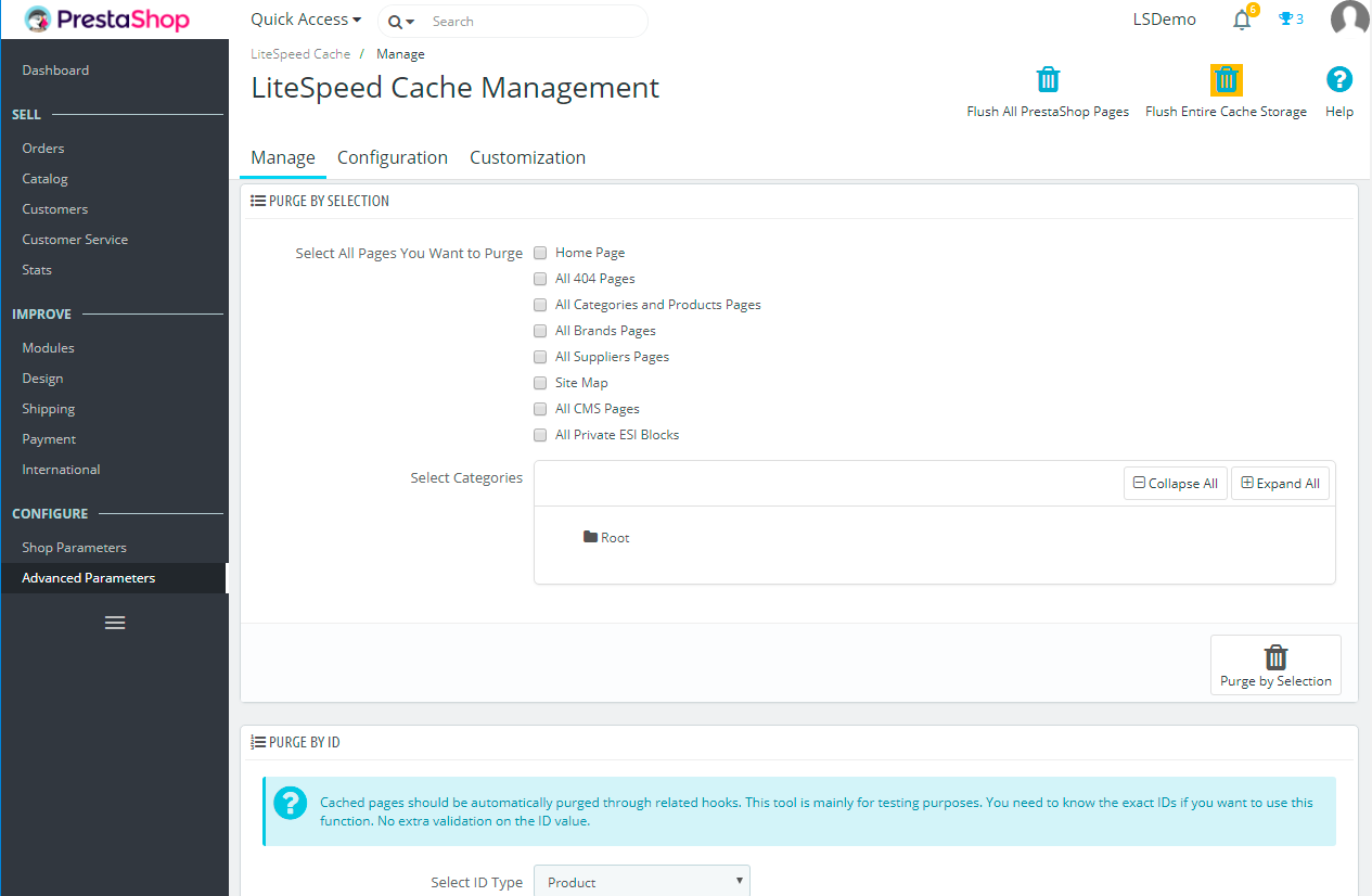 litespeed cache prestashop config